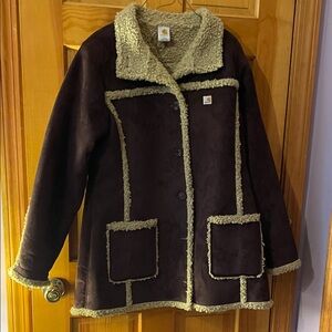 Carhartt Dark Brown Coat with Cream Sherpa Trim- woman